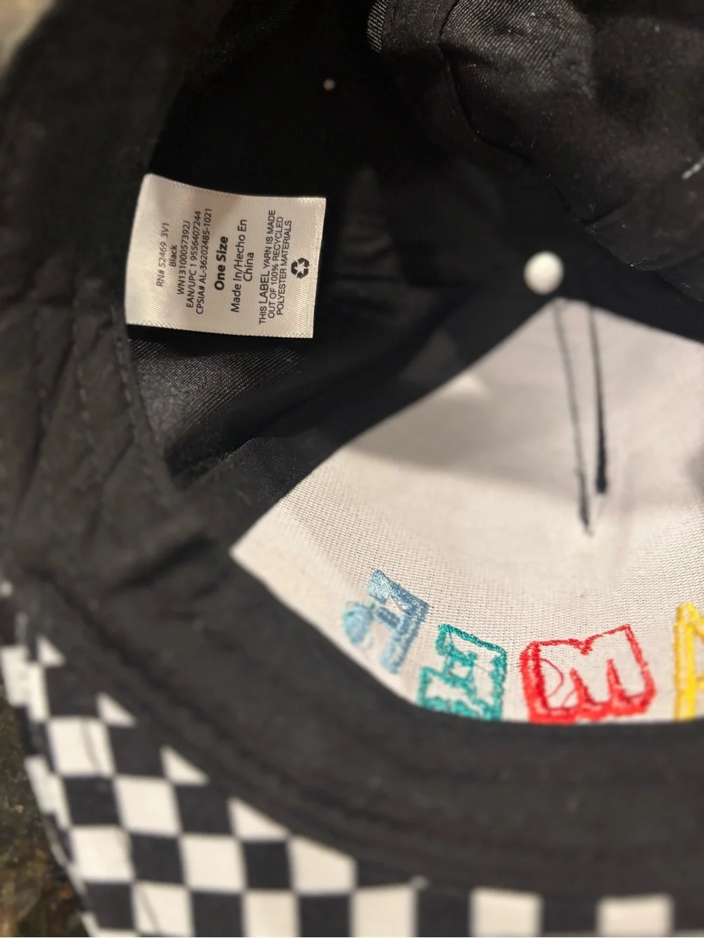 Head Black Snapback Hat with Multicolor 'GAMER' Embroidery and Checkerboard Brim